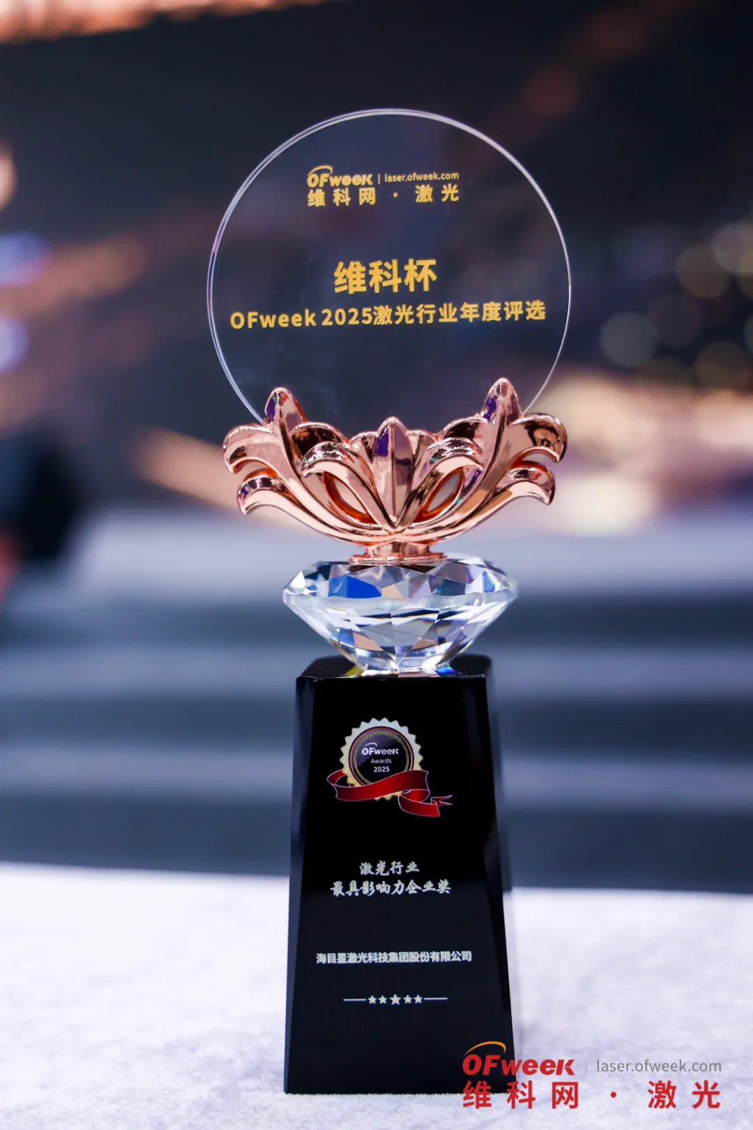 ag亚娱在维科杯评选中获得的另一项大奖——“激光行业最具影响力企业奖”